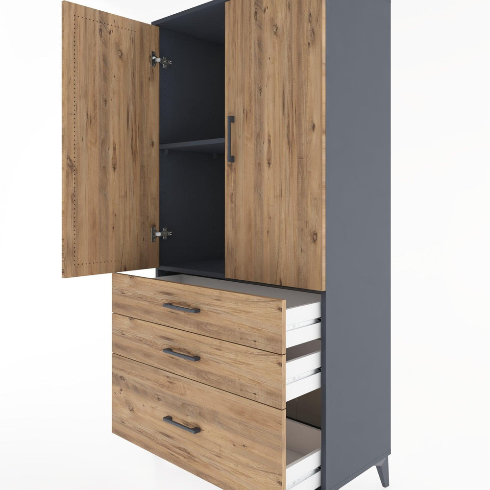 Woodntry Modüler Dolap Antrasit 88x44x170 cm Kapaklı ve Çekmeceli KC14-2