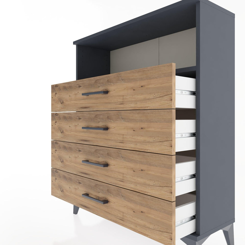 Woodntry Modüler Şifonyer Antrasit 88x30x94 cm Çekmeceli ve Raflı CR19-2