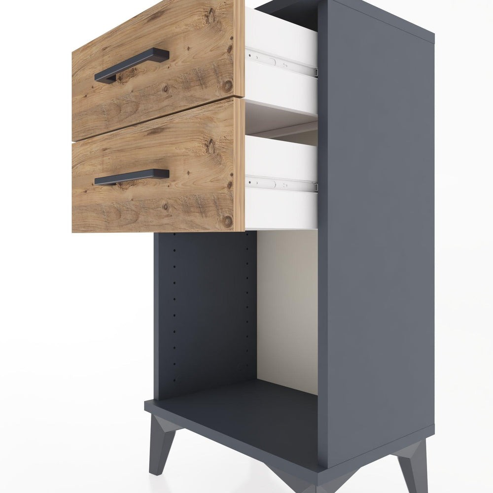 Woodntry Modüler Komodin 2 Çekmece ve Raflı V1 44x30x68 cm Antrasit - Woodntry