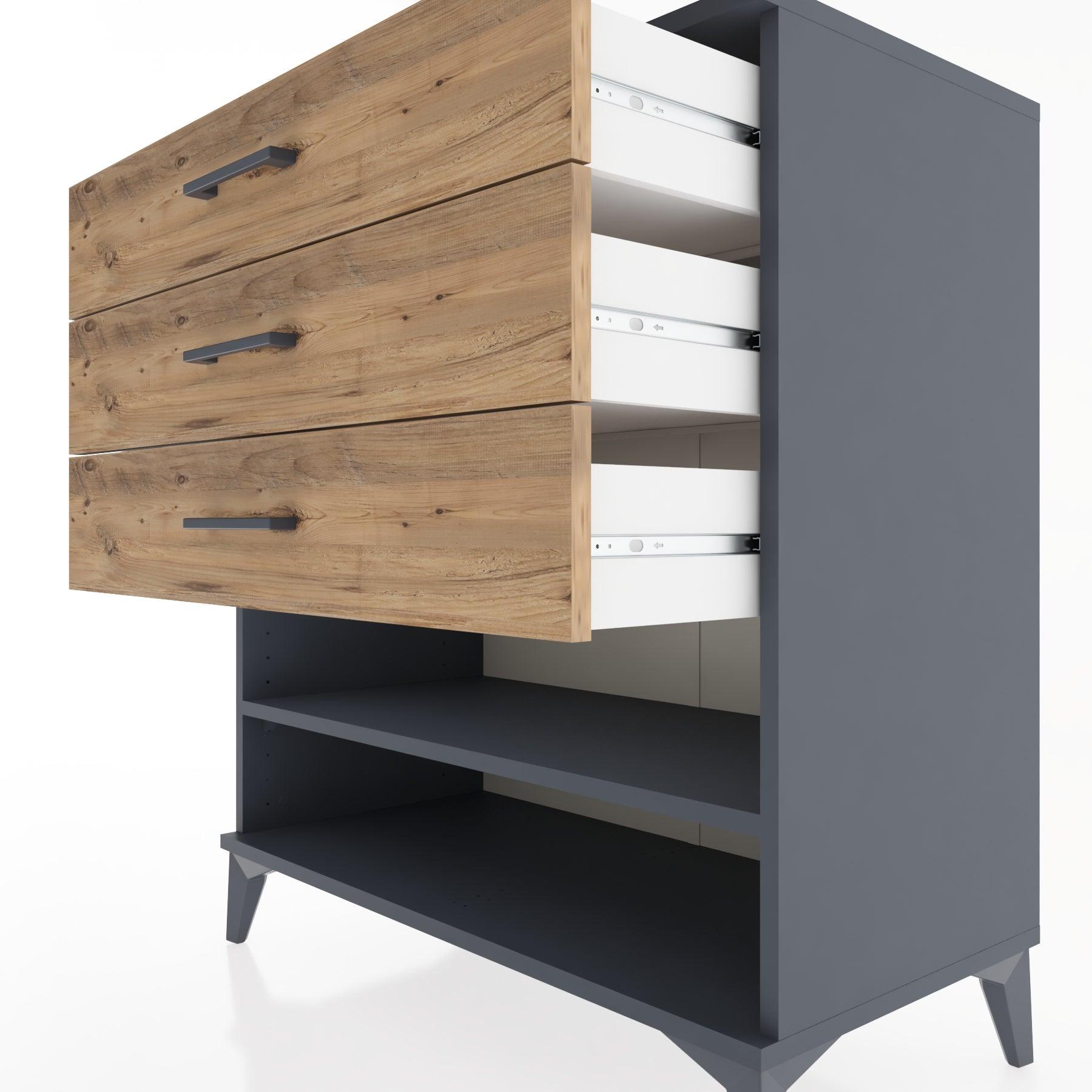 Woodntry Modüler Şifonyer Antrasit 88x44x84 cm Çekmeceli ve Raflı CR12-2