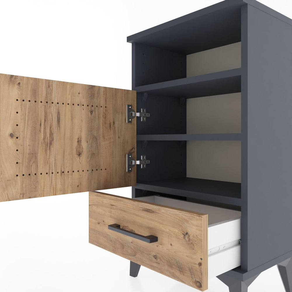 Woodntry Modüler Komodin Raf Kapak Çekmeceli 44x30x68 cm Antrasit - Woodntry