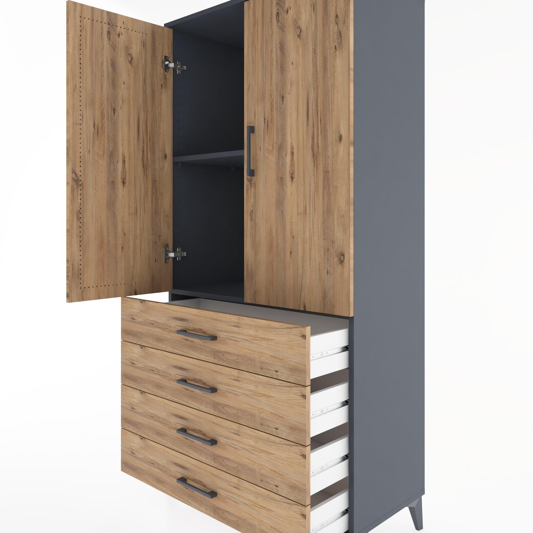 Woodntry Modular Cabinet Anthracite 88x44x170 cm with Doors and Drawers KC5-2
