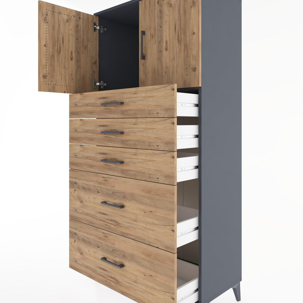 Woodntry Modüler Dolap Antrasit 88x44x170 cm Kapaklı ve Çekmeceli KC18-2