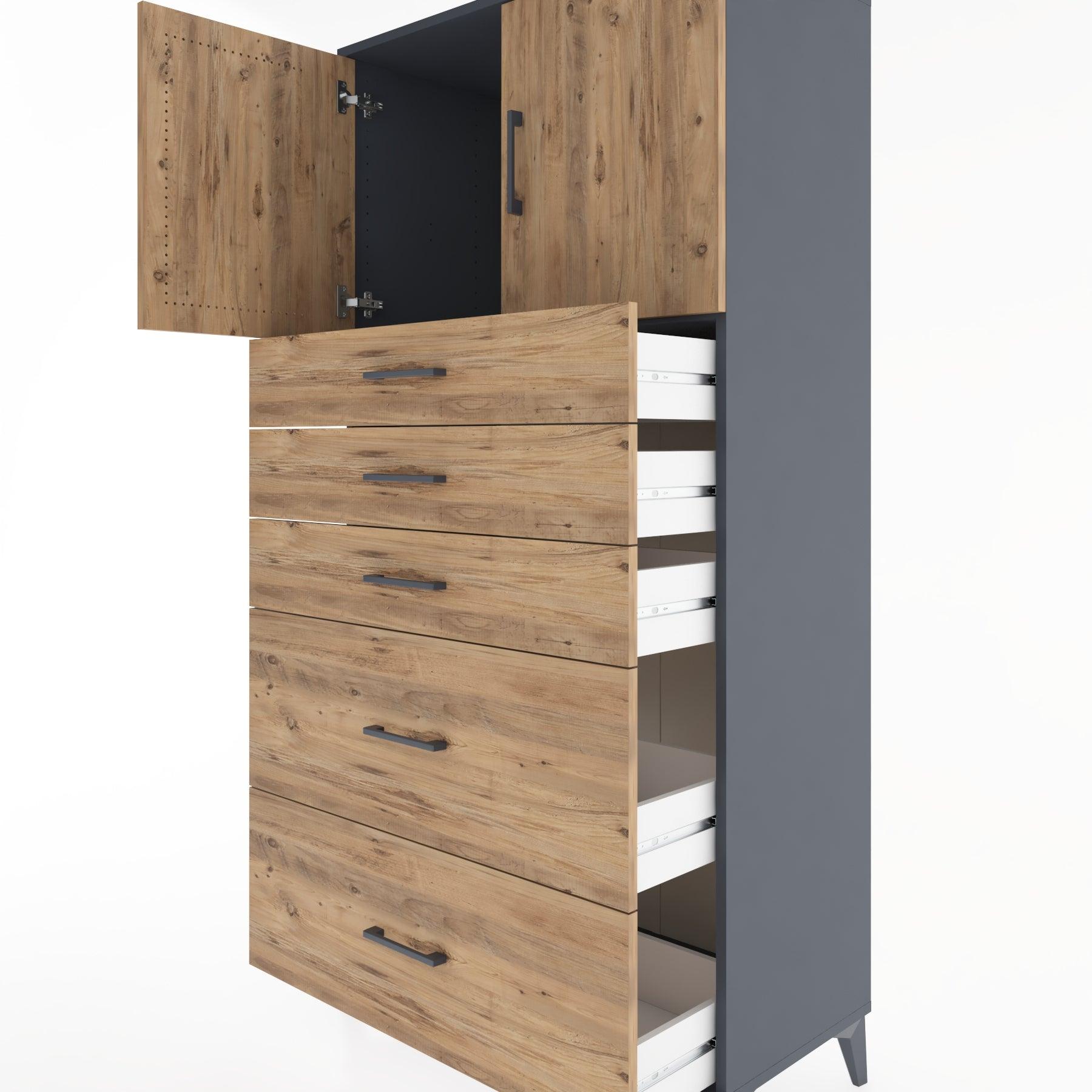 Woodntry Modular Cabinet Anthracite 88x44x170 cm with Doors and Drawers KC18-2