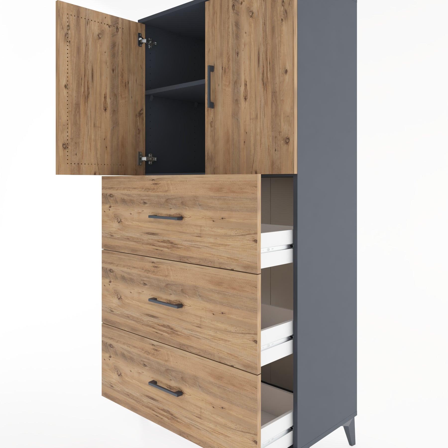 Woodntry Modular Cabinet Anthracite 88x44x170 cm with Doors and Drawers KC24-2