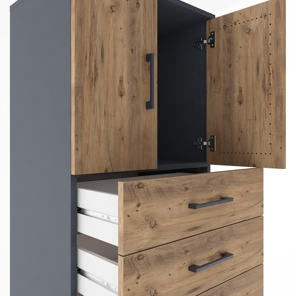 Woodntry Modular Cabinet Anthracite 60x44x170 cm with Doors and Drawers KC18-2