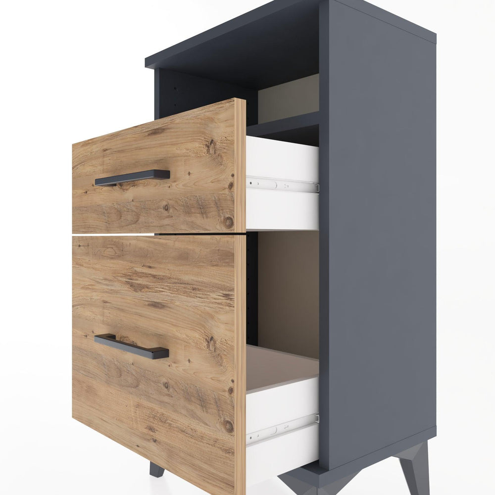 Woodntry Modüler Komodin 2 Çekmece ve Raflı V3 44x30x68 cm Antrasit - Woodntry