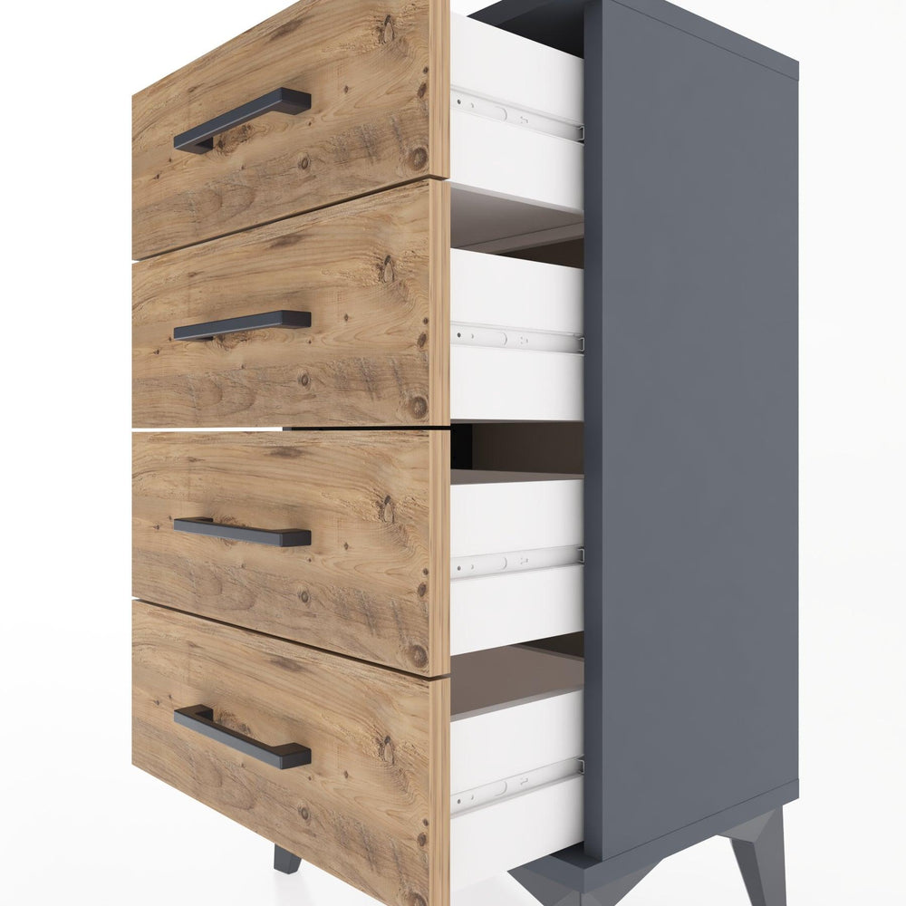 Woodntry Modüler Komodin 4 Çekmeceli 44x30x68 cm Antrasit - Woodntry