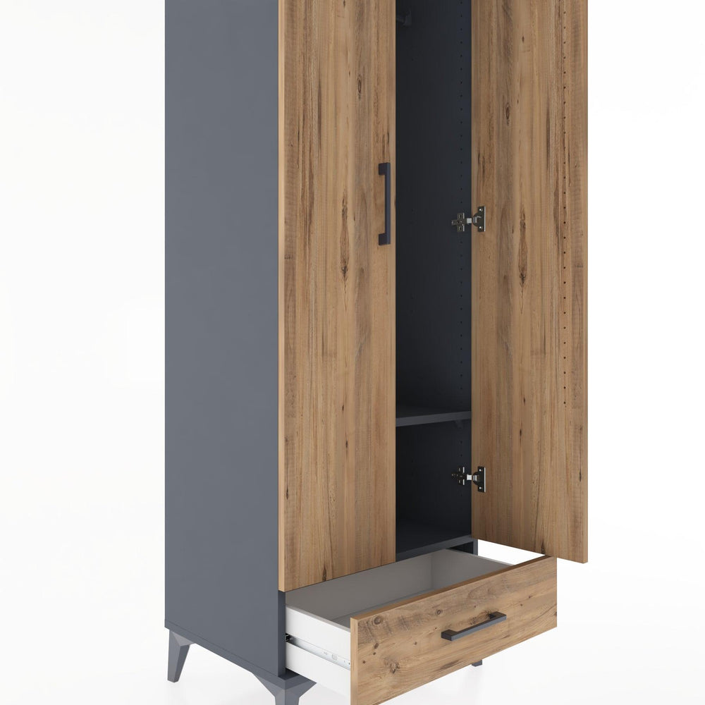 Woodntry Modüler Dolap Antrasit 60x44x170 cm Kapaklı ve Çekmeceli KC30-2