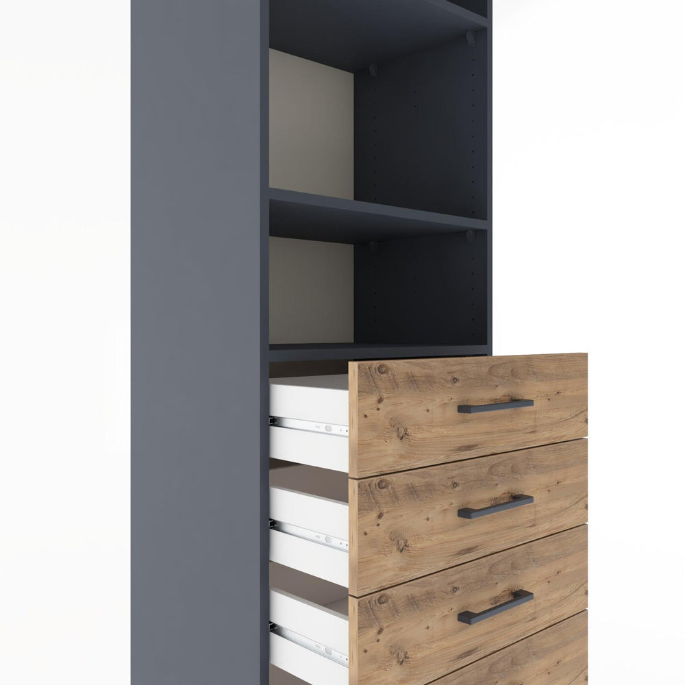 Woodntry Modüler Dolap Antrasit 60x44x170 cm Çekmeceli ve Raflı CR35-2