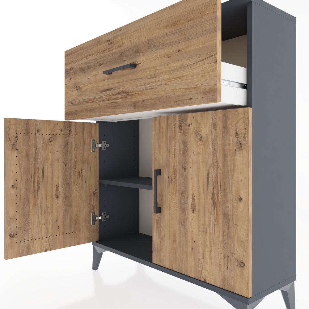 Woodntry Modüler Şifonyer Antrasit 88x30x94 cm Kapaklı ve Çekmeceli KC9-2