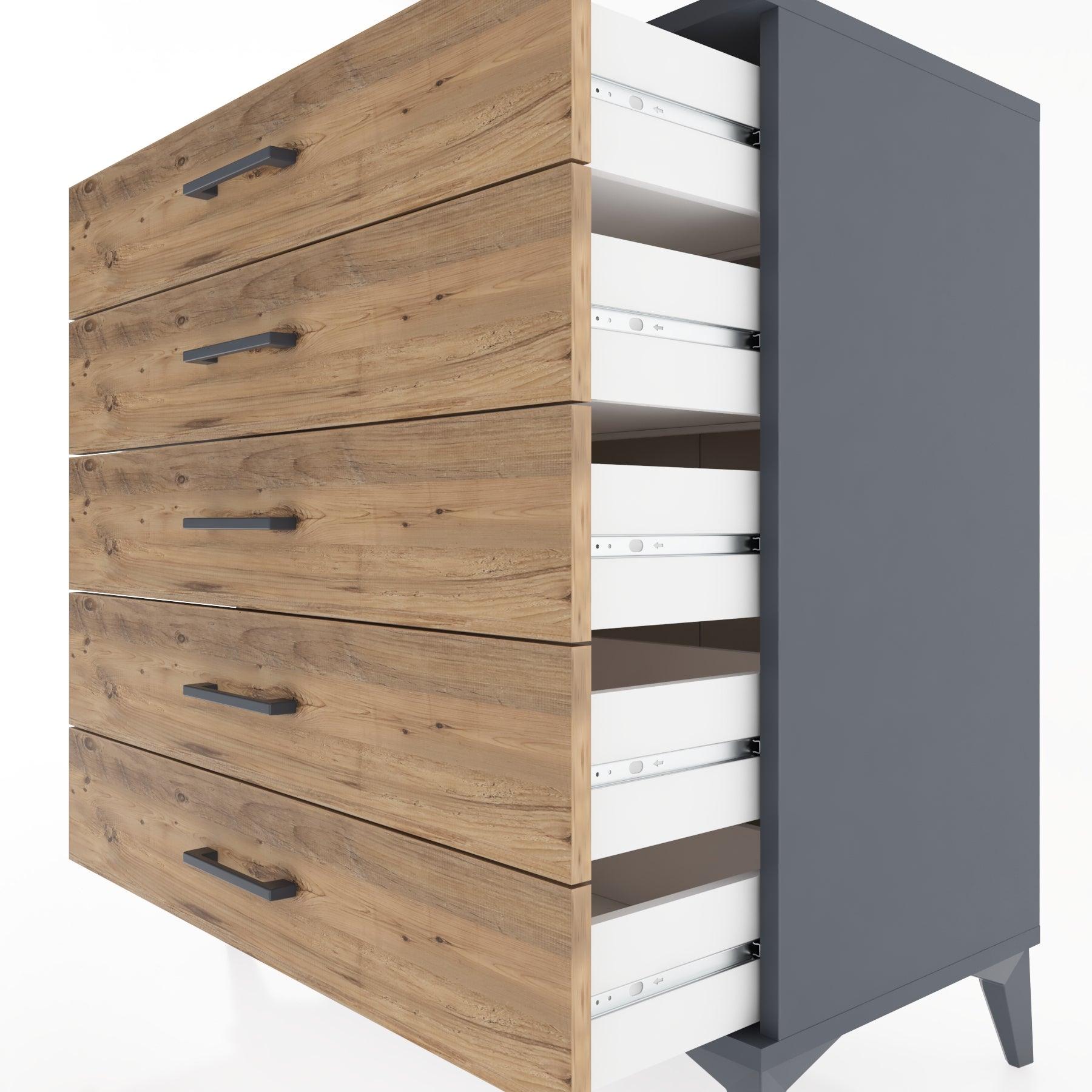 Woodntry Modüler Şifonyer Antrasit 88x44x84 cm Çekmeceli C9-2