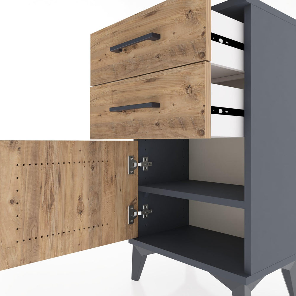 Woodntry Modüler Komodin İki Çekmece ve Kapaklı 44x30x68 cm Antrasit - Woodntry