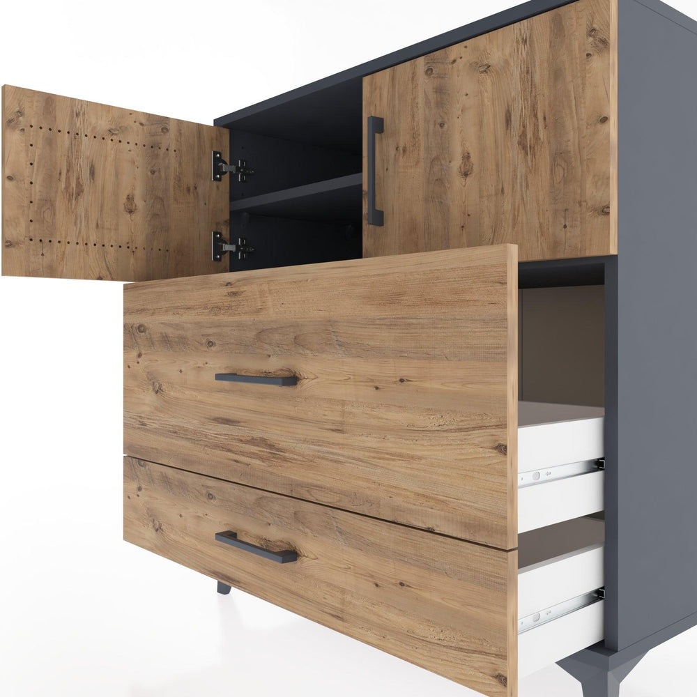 Woodntry Modular Dresser Anthracite 88x44x84 cm with Cover and Drawer KC113-2