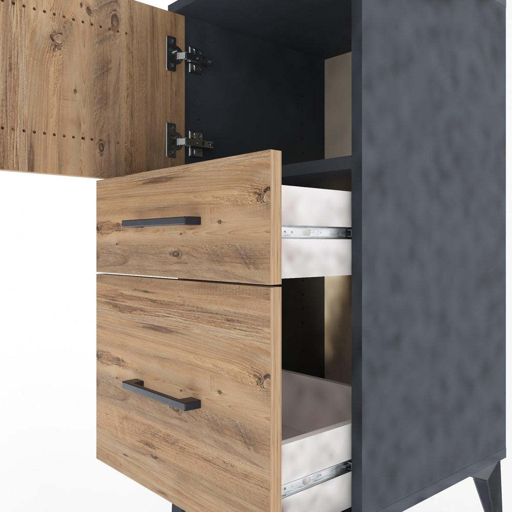 Woodntry Modüler Komodin Antrasit 44x44x84 cm Kapaklı ve Çekmeceli KC45-2