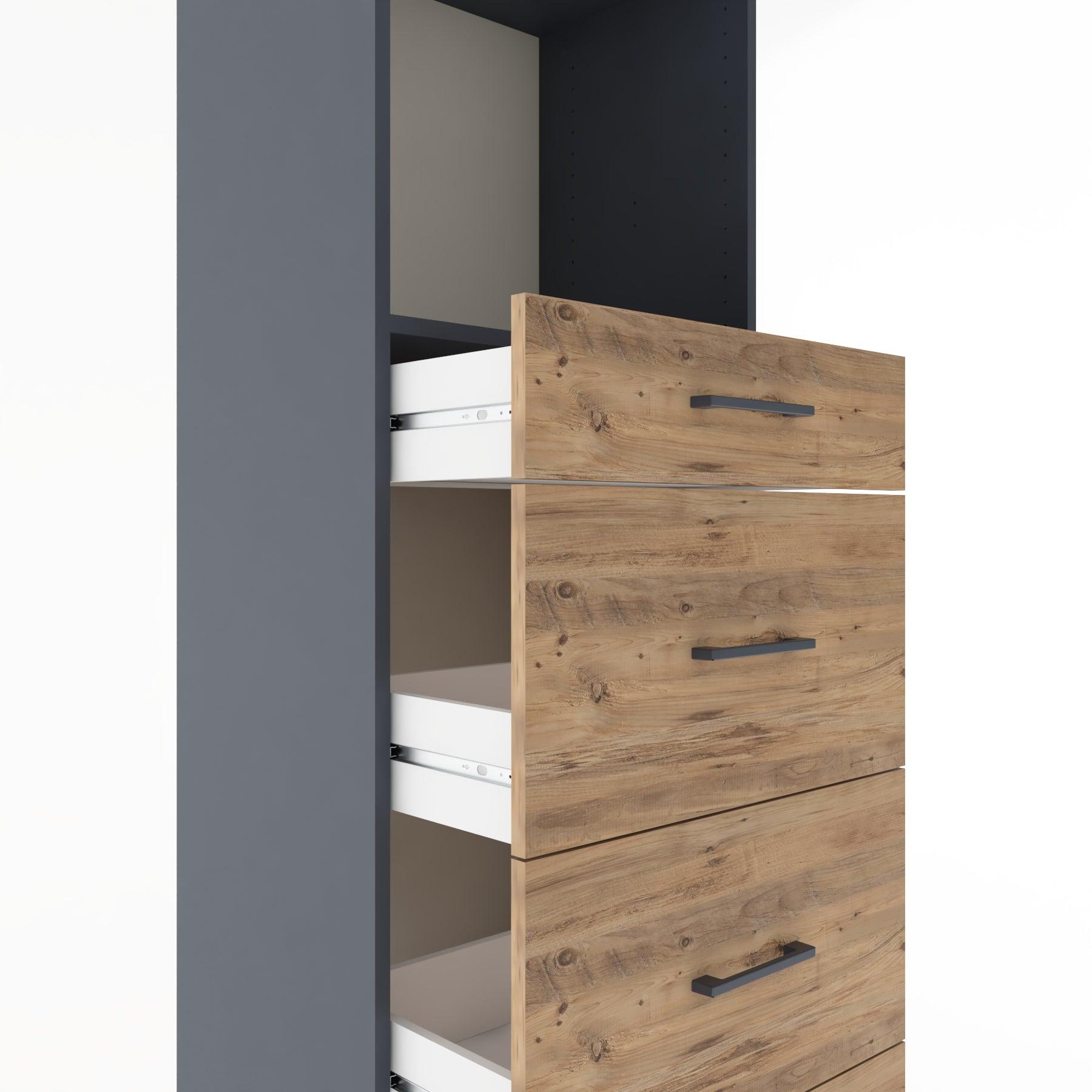Woodntry Modüler Dolap Antrasit 60x44x170 cm Çekmeceli ve Raflı CR50-2