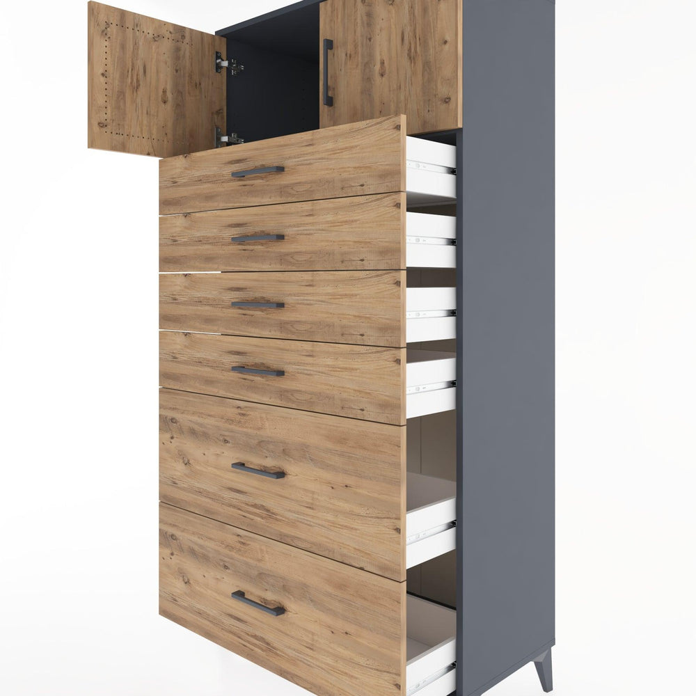 Woodntry Modüler Dolap Antrasit 88x44x170 cm Kapaklı ve Çekmeceli KC17-2