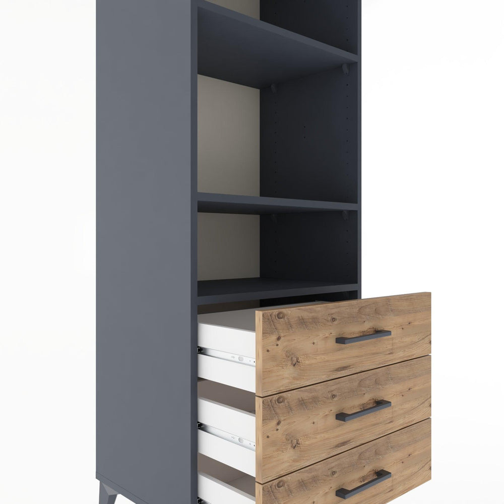 Woodntry Modüler Dolap Antrasit 60x44x170 cm Çekmeceli ve Raflı CR37-2