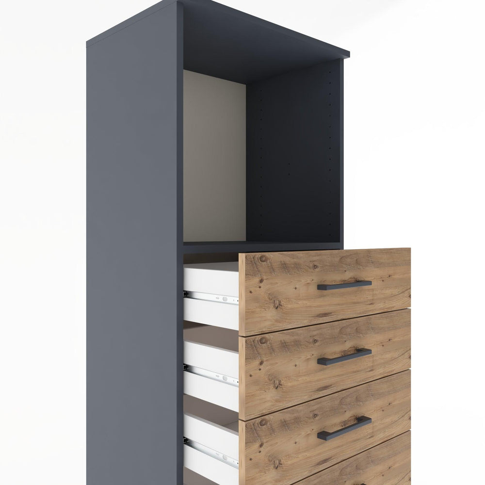 Woodntry Modüler Dolap Antrasit 60x44x170 cm Çekmeceli ve Raflı CR39-2