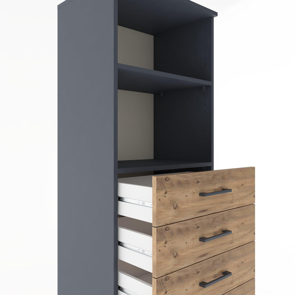 Woodntry Modüler Dolap Antrasit 60x44x170 cm Çekmeceli ve Raflı CR40-2