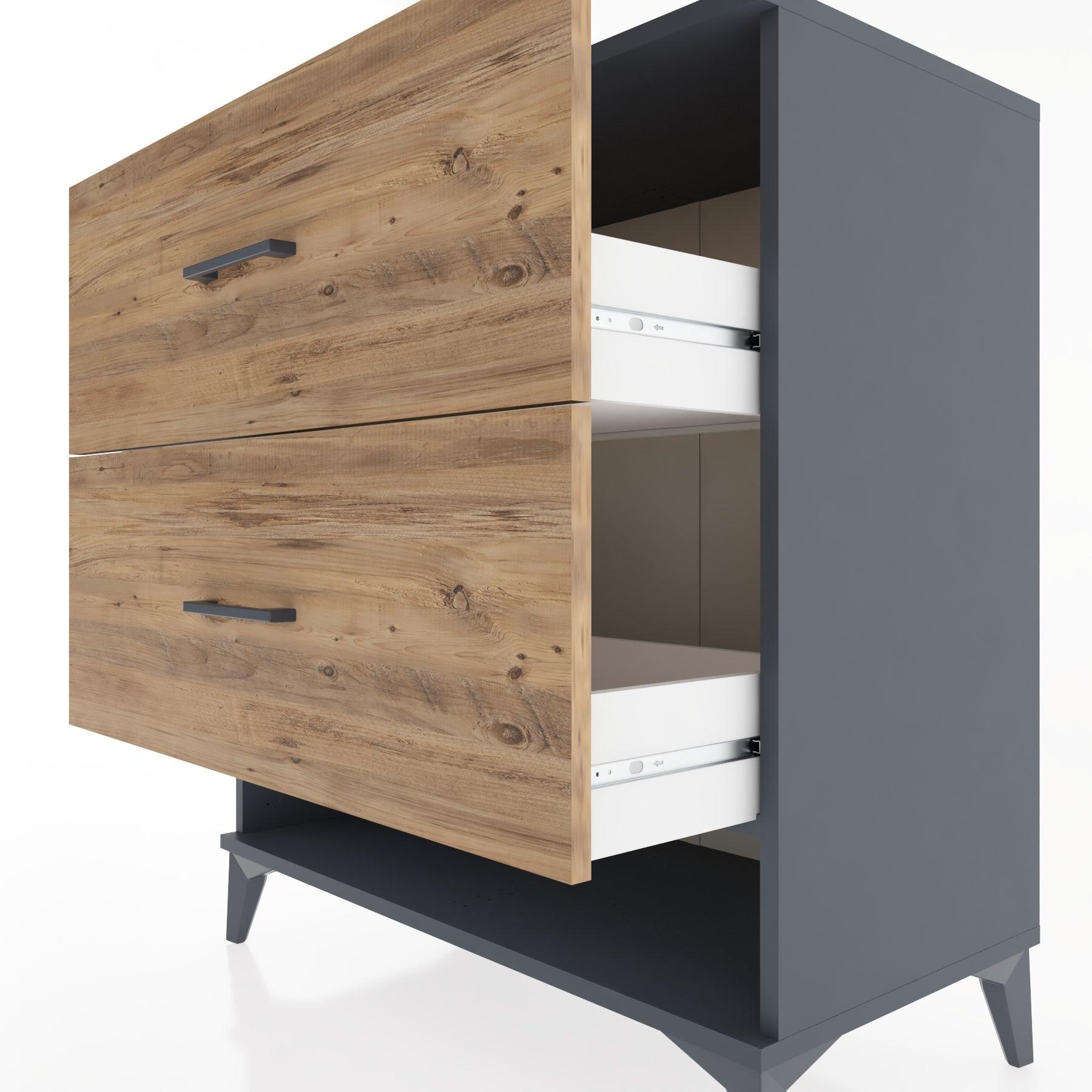Woodntry Modüler Şifonyer Antrasit 88x44x84 cm Çekmeceli ve Raflı CR4-2