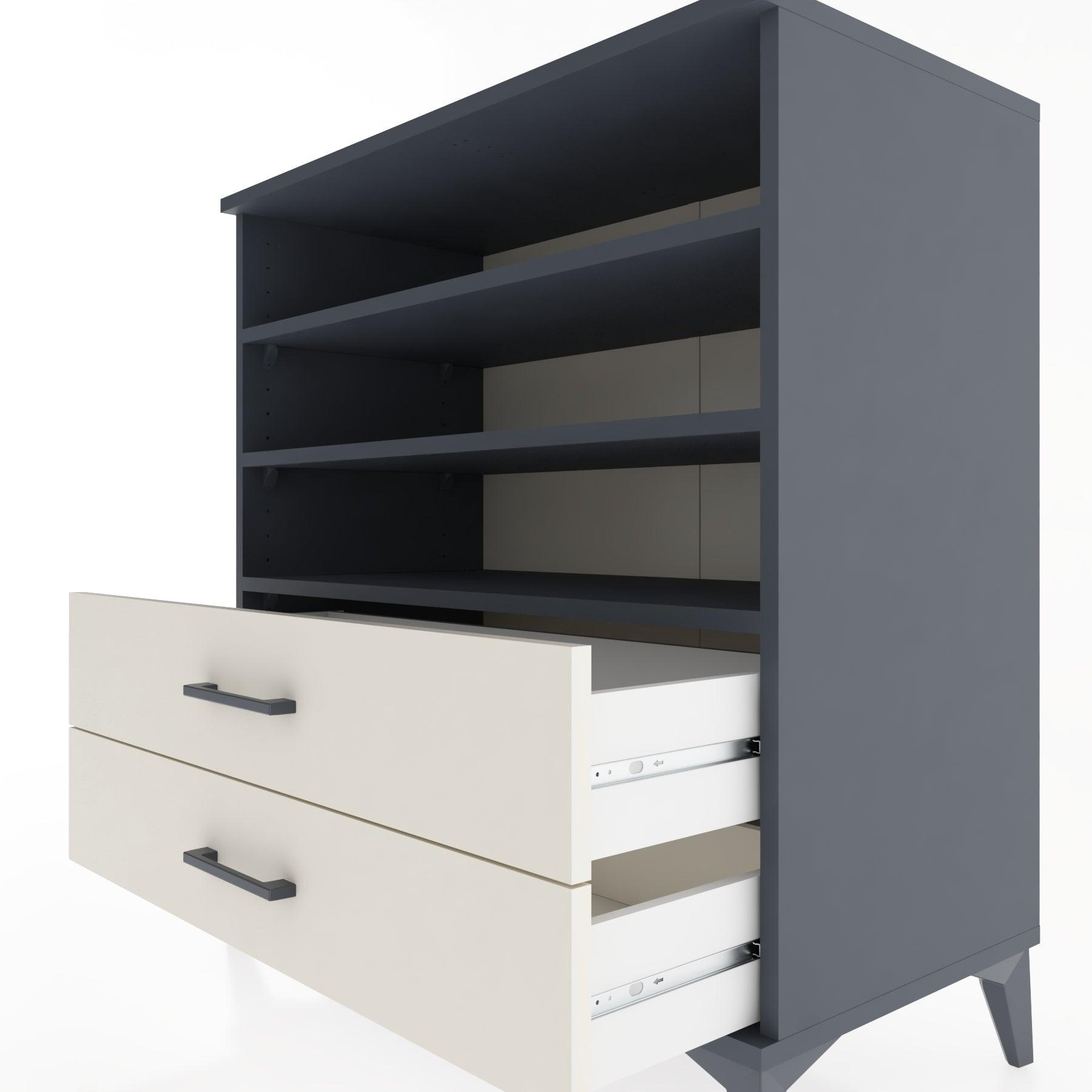 Woodntry Modüler Şifonyer Antrasit 88x44x84 cm Çekmeceli ve Raflı CR15-2