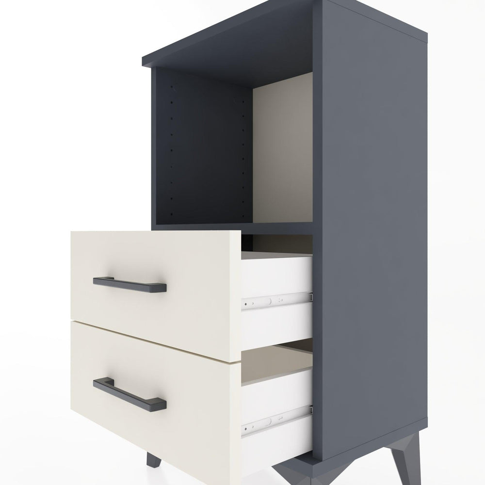 Woodntry Modüler Komodin 2 Çekmece ve Raflı V2 44x30x68 cm Antrasit - Woodntry