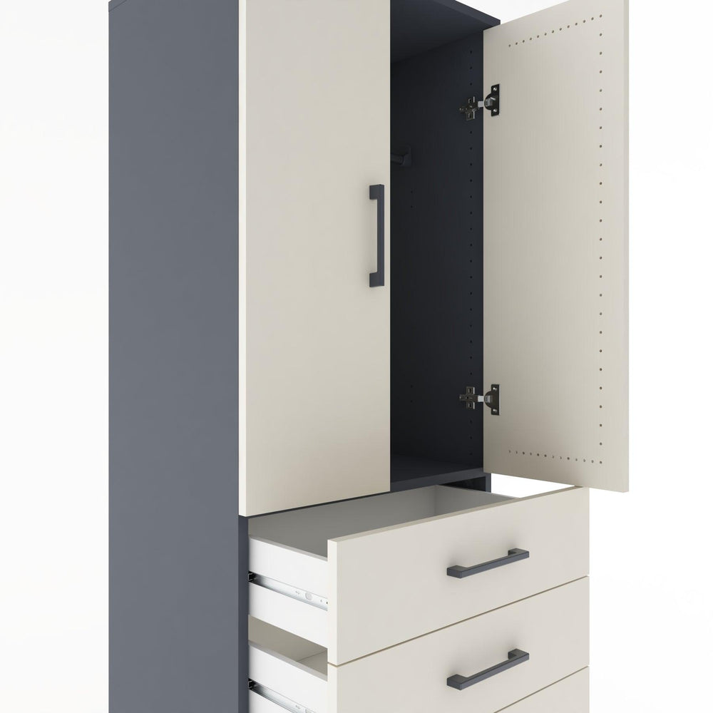 Woodntry Modüler Dolap Antrasit 60x44x170 cm Kapaklı ve Çekmeceli KC26-2