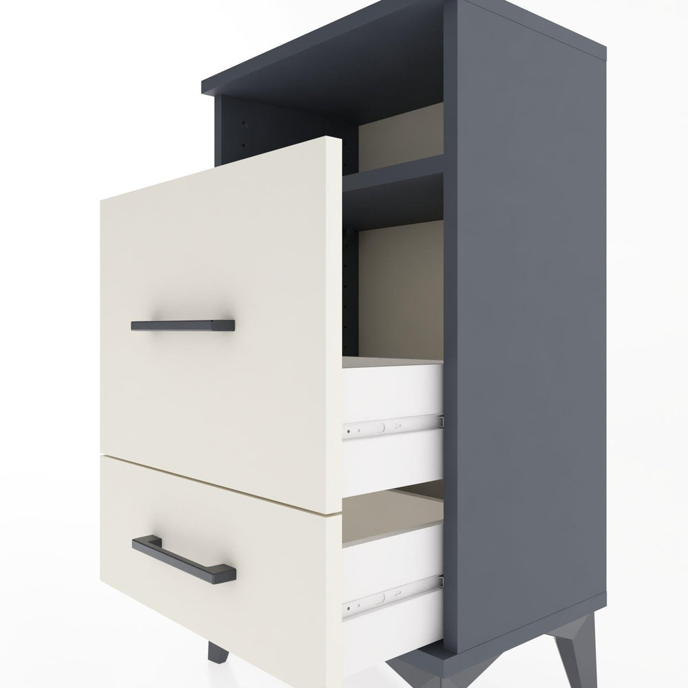 Woodntry Modüler Komodin 2 Çekmece ve Raflı V4 44x30x68 cm Antrasit - Woodntry