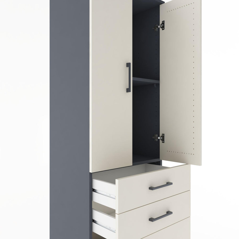 Woodntry Modüler Dolap Antrasit 60x44x170 cm Kapaklı ve Çekmeceli KC14-2