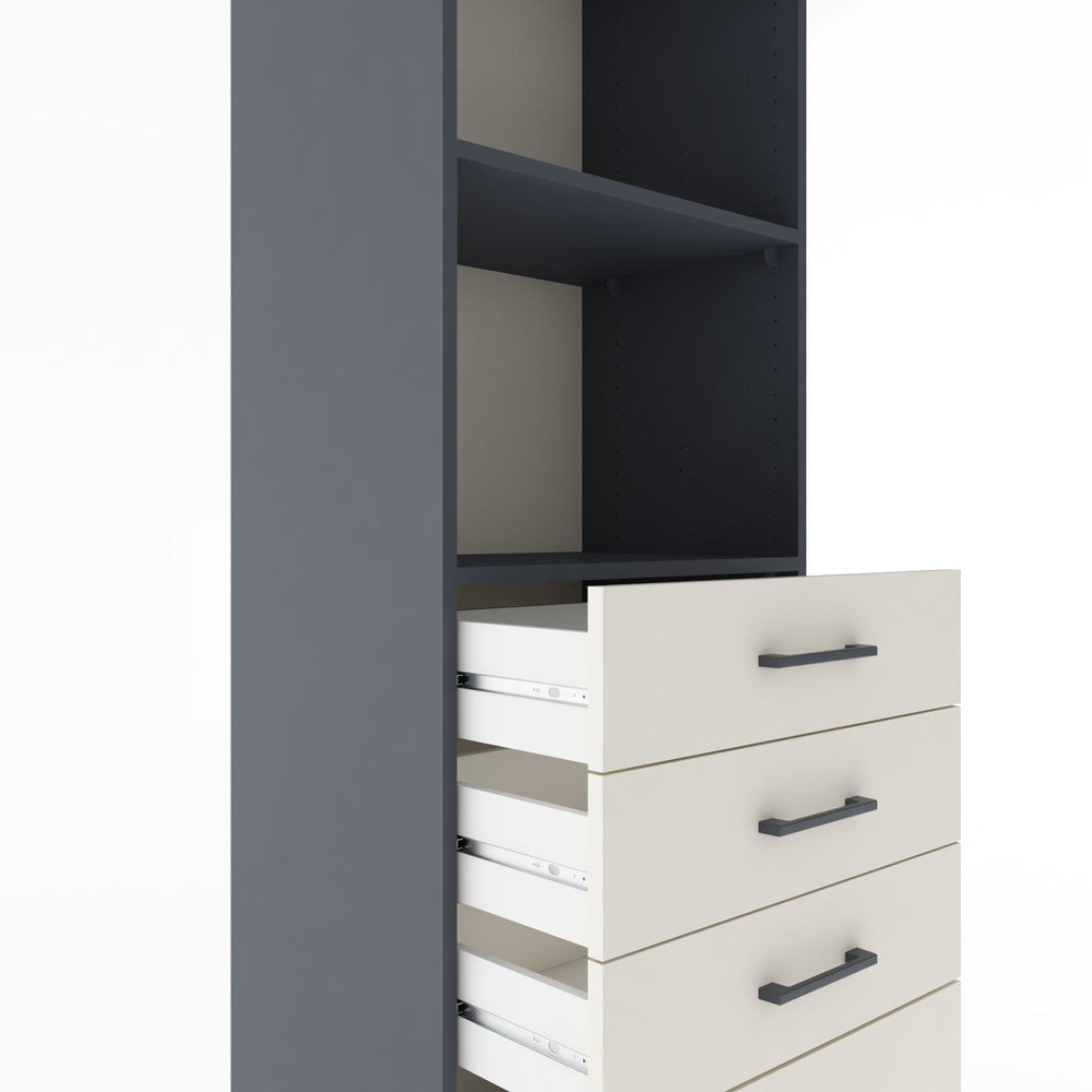 Woodntry Modüler Dolap Antrasit 60x44x170 cm Çekmeceli ve Raflı CR41-2