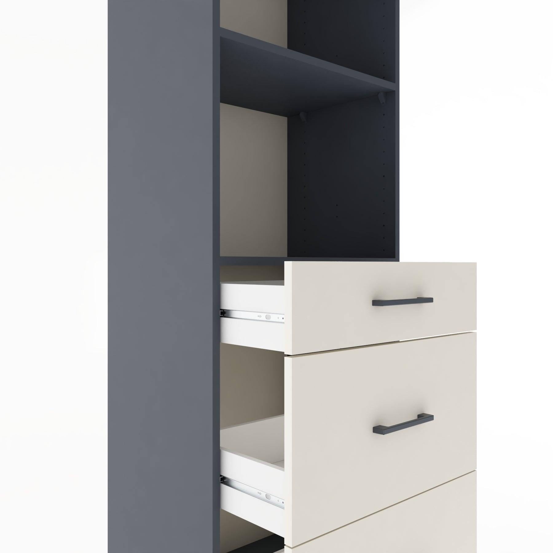 Woodntry Modüler Dolap Antrasit 60x44x170 cm Çekmeceli ve Raflı CR47-2