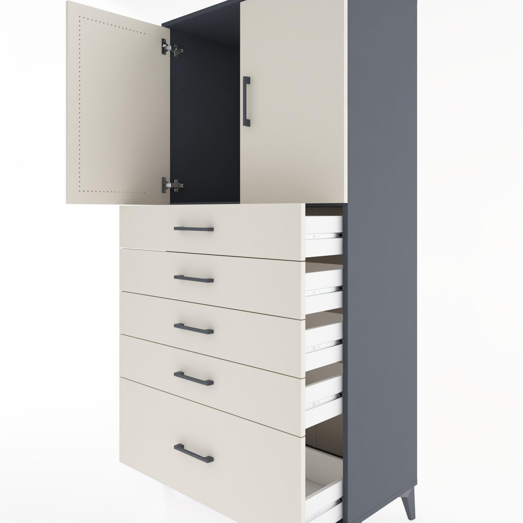 Woodntry Modular Cabinet Anthracite 88x44x170 cm with Doors and Drawers KC12-2