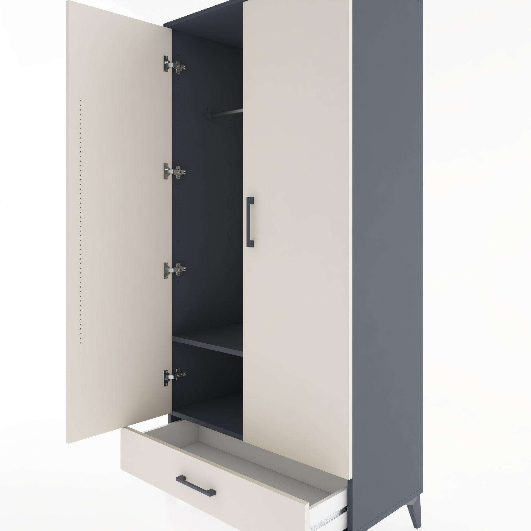 Woodntry Modüler Dolap Antrasit 88x44x170 cm Kapaklı ve Çekmeceli KC30-2