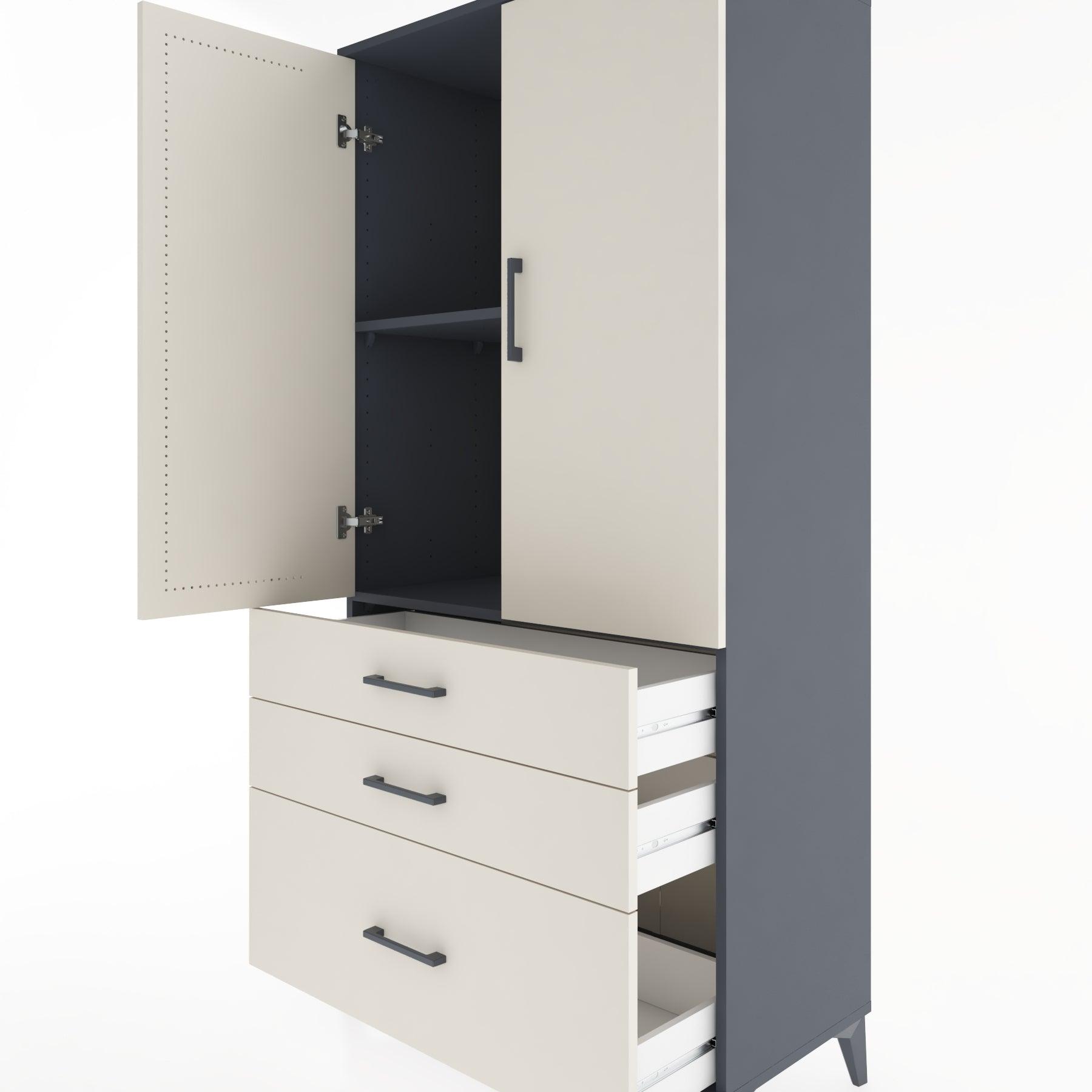 Woodntry Modular Cabinet Anthracite 88x44x170 cm with Doors and Drawers KC14-2