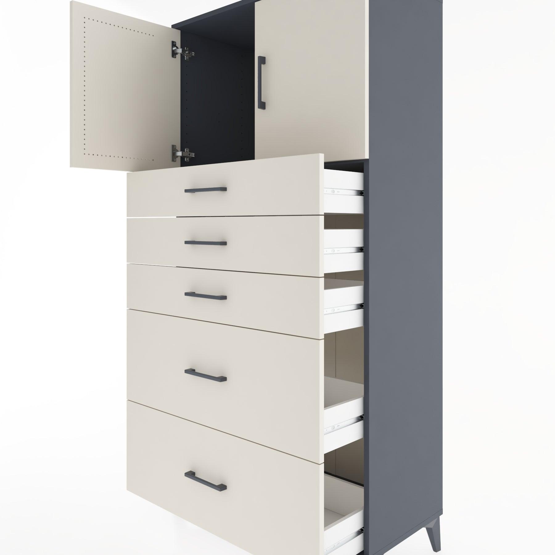 Woodntry Modular Cabinet Anthracite 88x44x170 cm with Doors and Drawers KC18-2