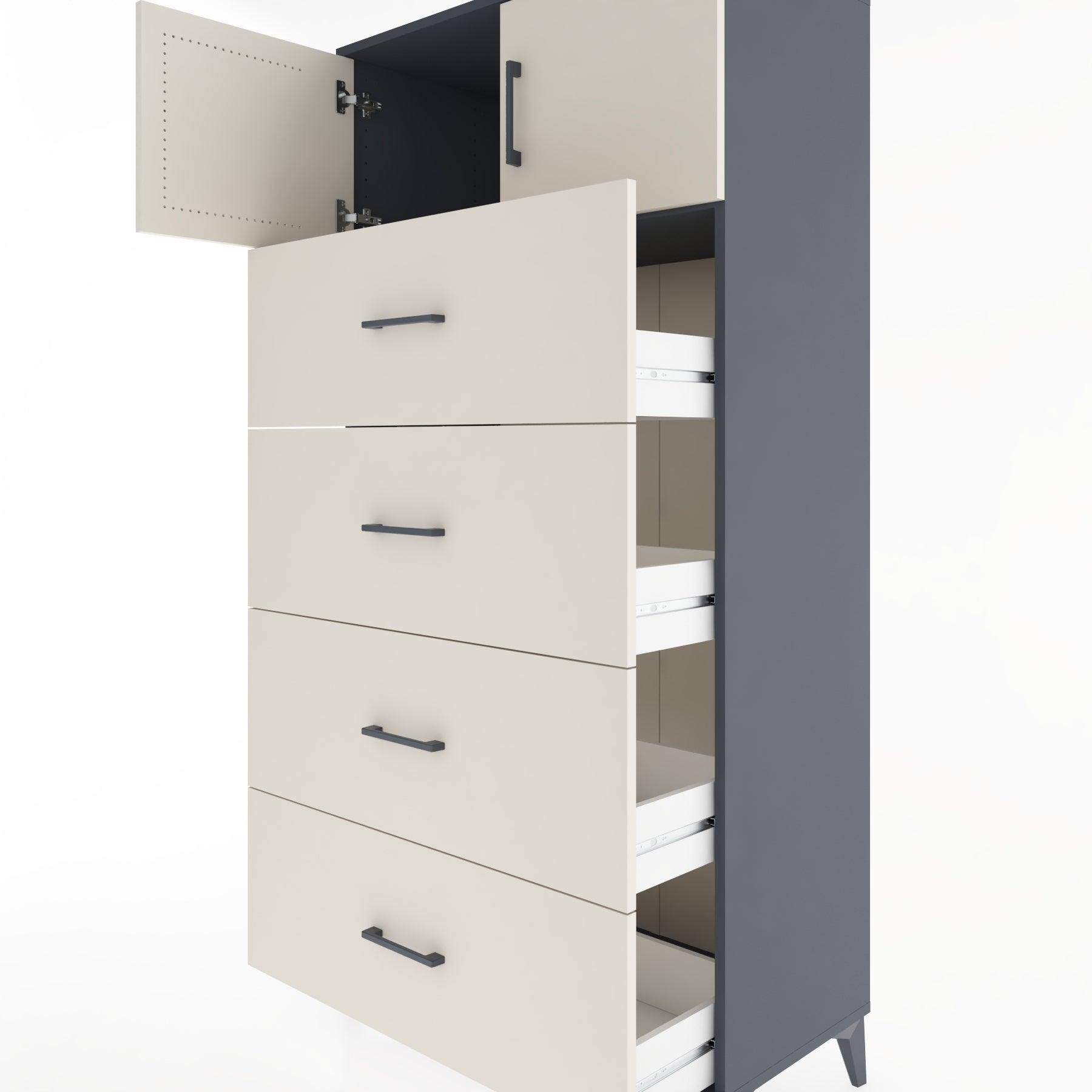 Woodntry Modular Cabinet Anthracite 88x44x170 cm with Doors and Drawers KC25-2