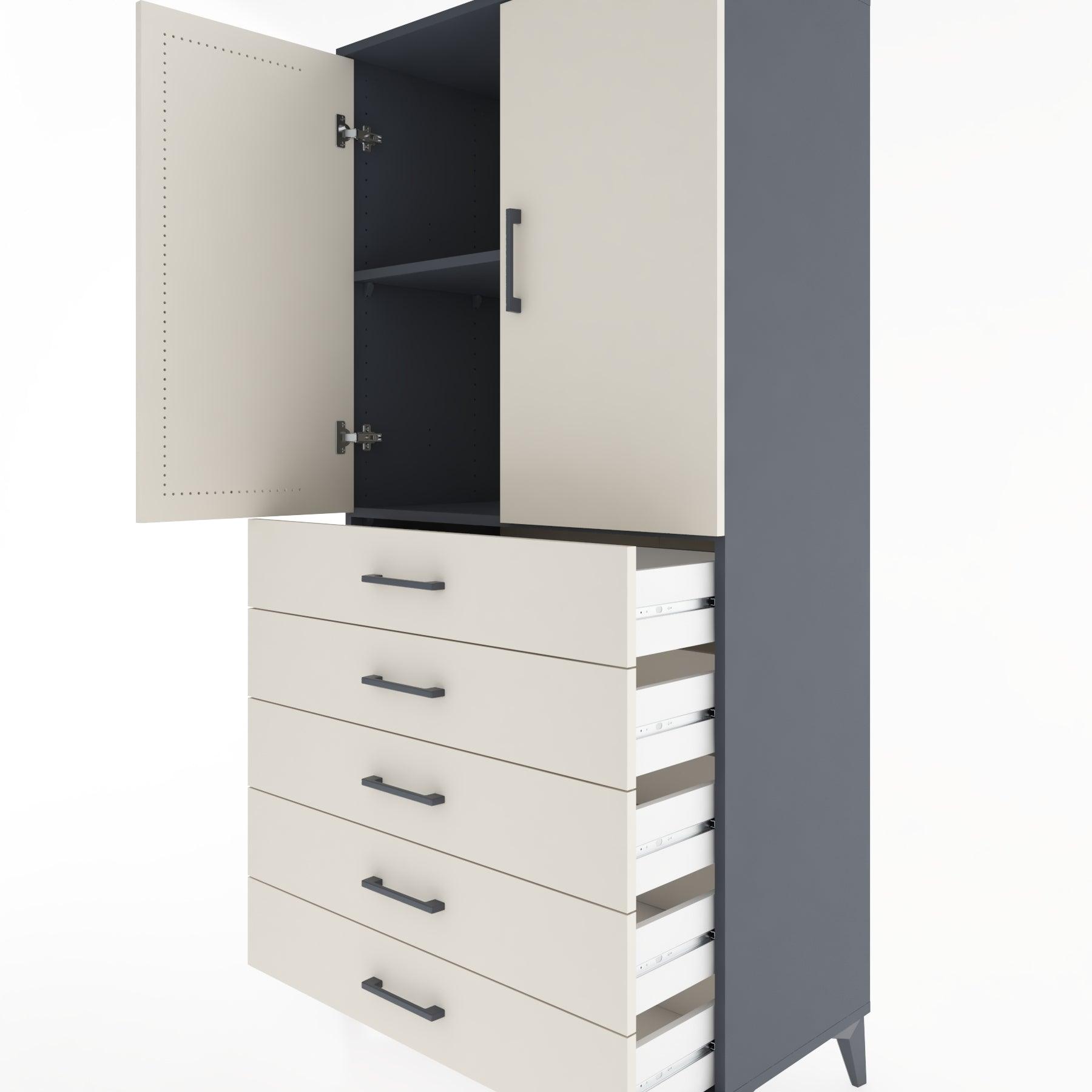 Woodntry Modular Cabinet Anthracite 88x44x170 cm with Doors and Drawers KC4-2