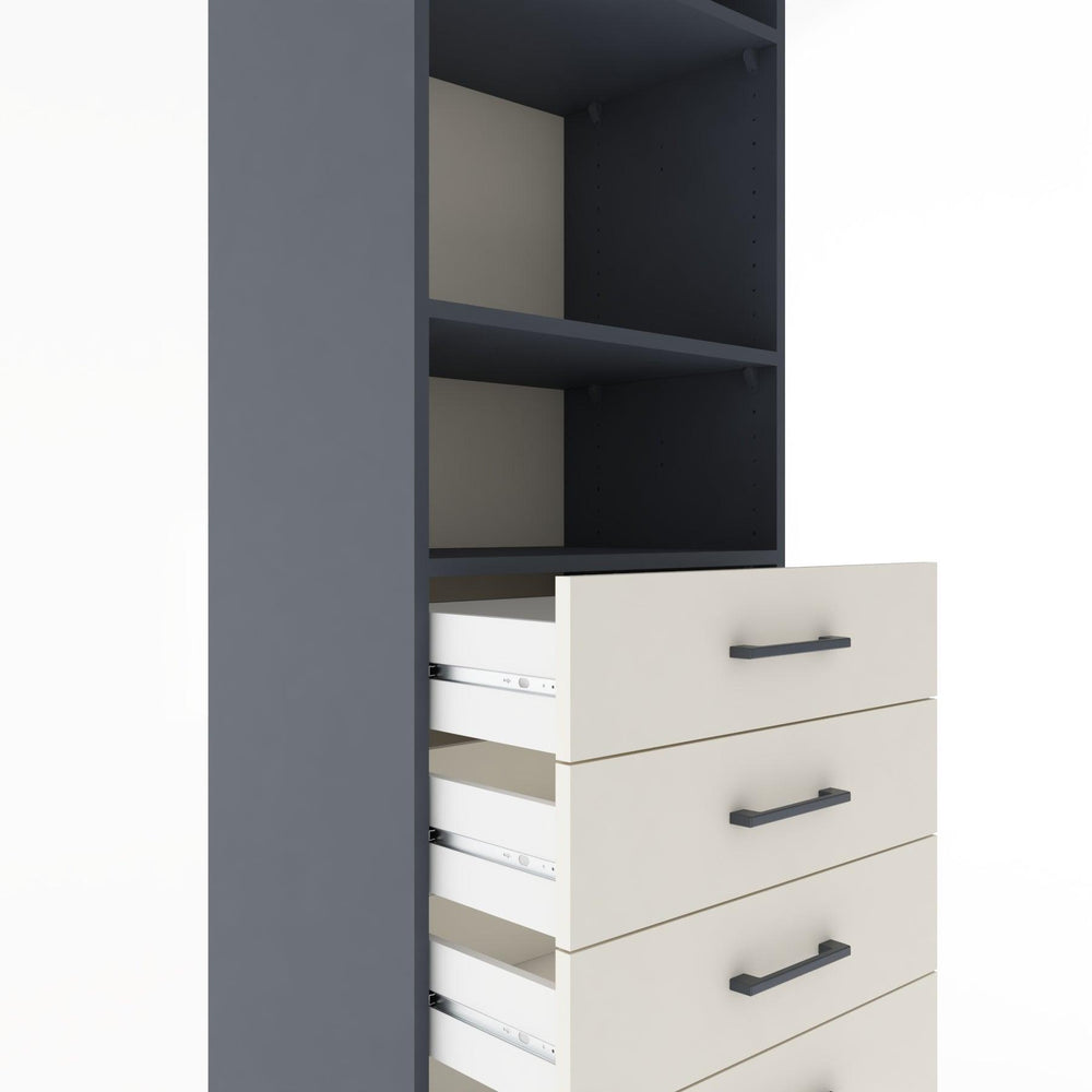 Woodntry Modüler Dolap Antrasit 60x44x170 cm Çekmeceli ve Raflı CR35-2