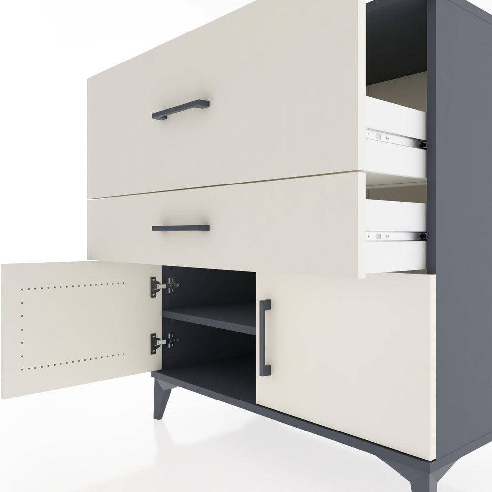 Woodntry Modüler Şifonyer Antrasit 88x44x84 cm Kapaklı ve Çekmeceli KC105-2