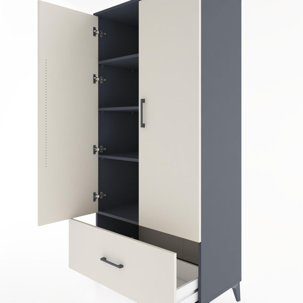 Woodntry Modüler Dolap Antrasit 88x44x170 cm Kapaklı ve Çekmeceli KC16-2