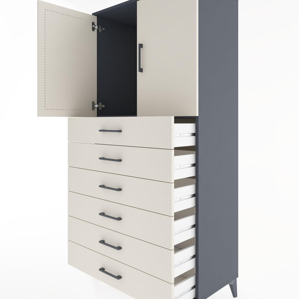 Woodntry Modüler Dolap Antrasit 88x44x170 cm Kapaklı ve Çekmeceli KC3-2