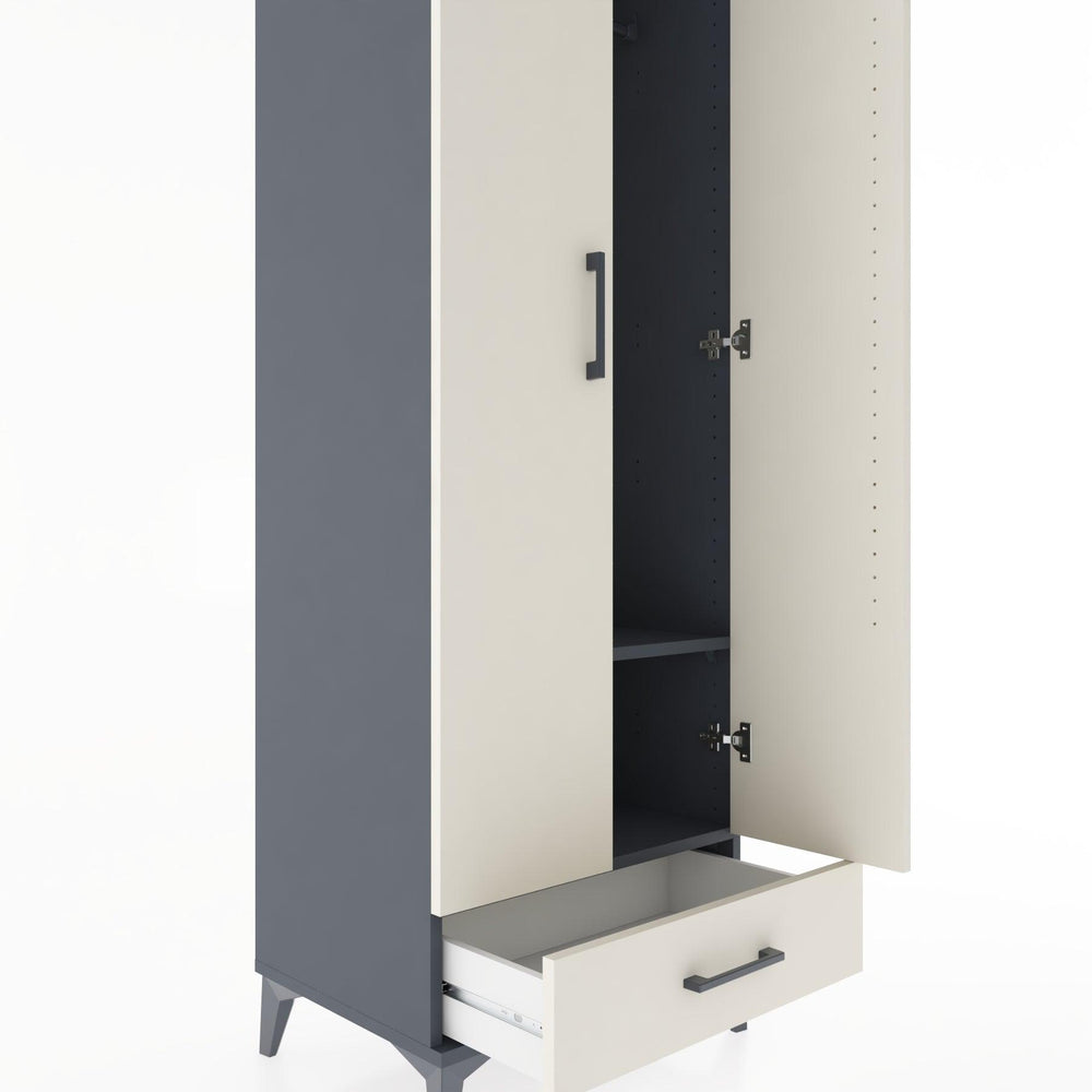 Woodntry Modüler Dolap Antrasit 60x44x170 cm Kapaklı ve Çekmeceli KC30-2