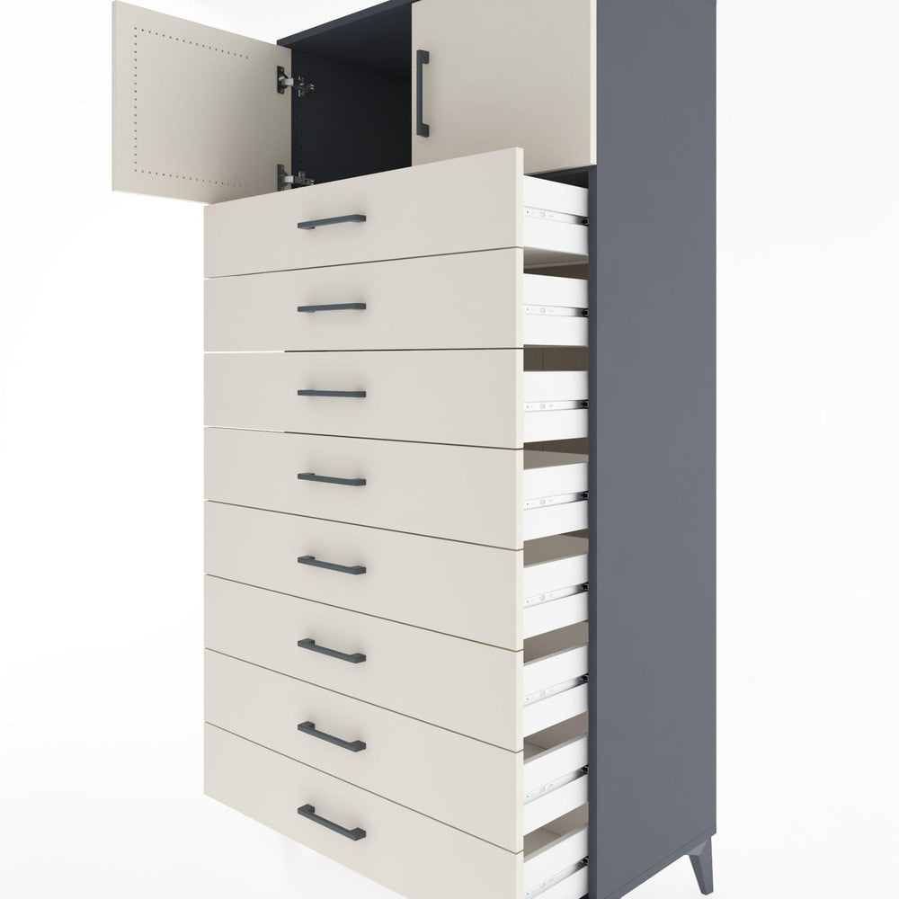 Woodntry Modüler Dolap Antrasit 88x44x170 cm Kapaklı ve Çekmeceli KC1-2