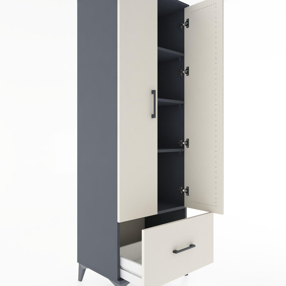 Woodntry Modüler Dolap Antrasit 60x44x170 cm Kapaklı ve Çekmeceli KC16-2