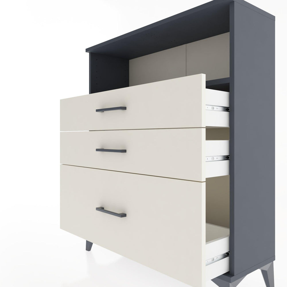 Woodntry Modüler Şifonyer Antrasit 88x30x94 cm Çekmeceli ve Raflı CR13-2