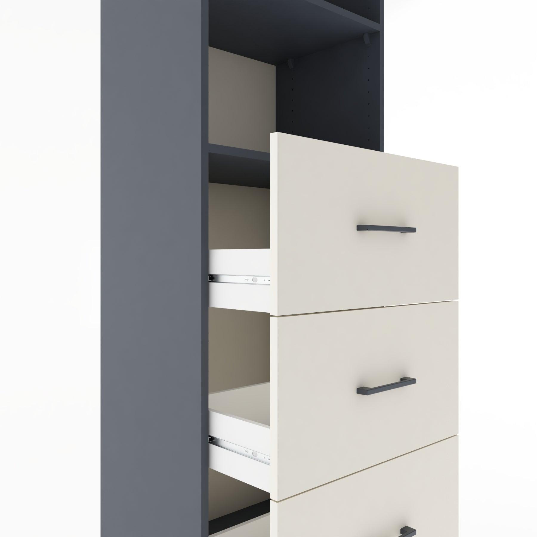 Woodntry Modüler Dolap Antrasit 60x44x170 cm Çekmeceli ve Raflı CR51-2