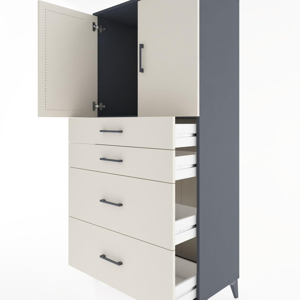 Woodntry Modüler Dolap Antrasit 88x44x170 cm Kapaklı ve Çekmeceli KC19-2