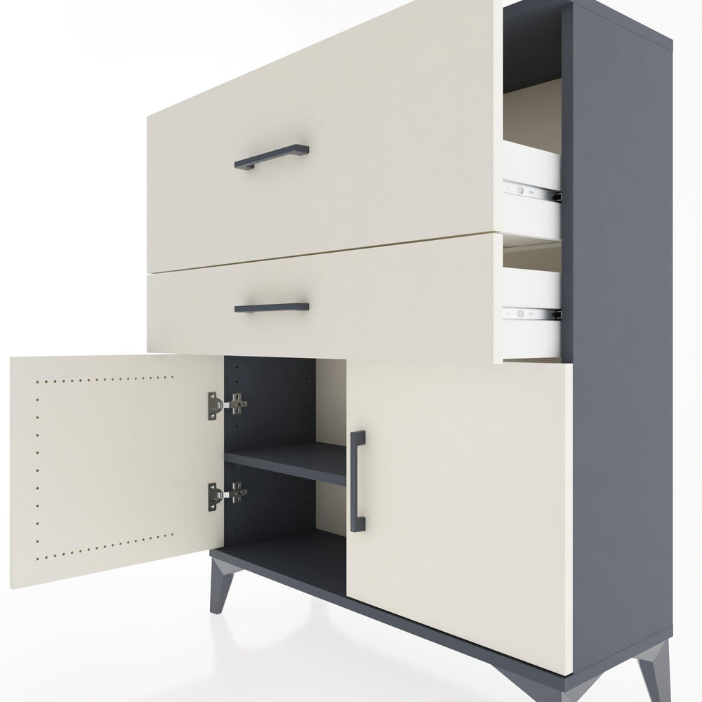 Woodntry Modüler Şifonyer Antrasit 88x30x94 cm Kapaklı ve Çekmeceli KC12-2