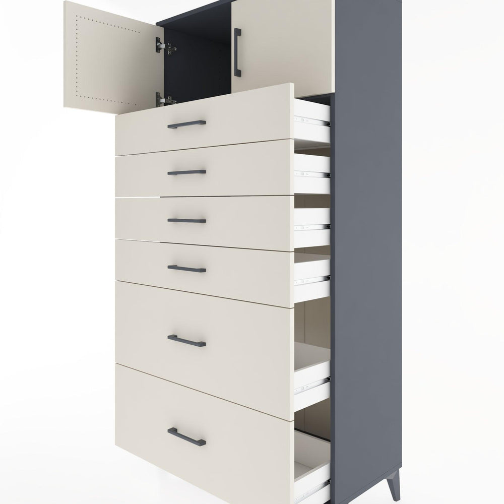 Woodntry Modüler Dolap Antrasit 88x44x170 cm Kapaklı ve Çekmeceli KC17-2
